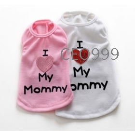 50pcs/lot+ Free Shipping I LOVE MOMMY / DADDY pet lovers paragraph cotton vest, cute dog peach heart sequined T-shirt 