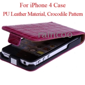 Crocodile pattern PU leather case for i Phone 4, i phone 4g protective case cover, cell phone case, mobile phone cover, OPP bag packing