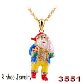 Exquisite Bag Santa Claus stereoscopic rhinestone alloy pendant necklaces,gold plating.pendant size:50*28mm,chain length:700mm,packaging:opp bag.3551