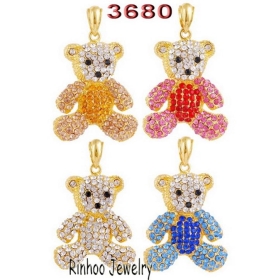 Whosesale fashion inlay mix color rhinestone bear shaped 3D alloy pendant gold plated.pendant size:44*37mm,packaging:opp bag.3680