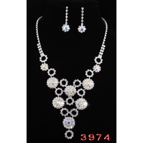 Slap-up Necklace Earring Sets Charm Clear Wedding Jewelry Set Lenght:35+15cm Free Shipping #32639