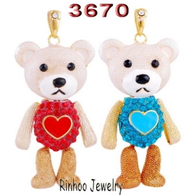 Wholesale fashion inlay rhinestone mix color bear  3D alloy pendant gold plated.pendant size:70*40mm,packaging:opp bag.3670