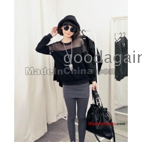 Black and white sexy woth yarn coat splicing long sleeve T-shirt coat