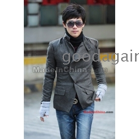 Hot sale!!!free shipping new men's clothes Inclined row of two of the button keep thin woollen coat sizes:M L XL l1  