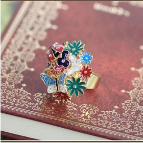  Free Shipping  Fashion Rings  Butterfly inlay diamond ladybug ring for fine drop of oil 