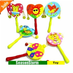 [CPA Free Shipping] Wholesale Cheap Kid's Toy Wooden Cartoon Rattle Drums 20pcs/lot (SH-16) 