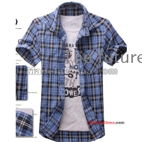 free shipping new men's British institute wind short sleeve shirt plaid shirt size M L XL XXL  