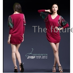 Women's long money spent in the peacock hubble-bubble sleeve knitting unlined upper garment dress v size: S M L  