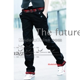 free shipping Men's Grid flanging men's trousers leisure trousers size M 29 L30-31 XL32 XXL33-34 b1