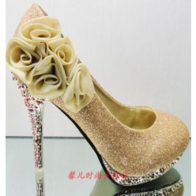 free shipping new women's Waterproof big flower Pumps high-heeled shoes china size 34 35 36 37 38 39 FR