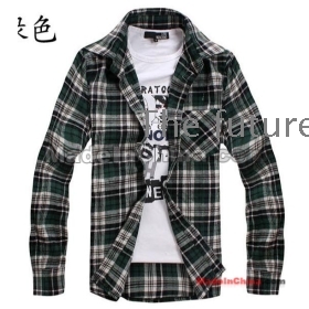 free shipping new men's Man long sleeve shirt cotton grid shirt size M L XL XXL v5
