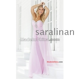 Hot Selling Amazing Sweetheart Light Pink Full Length Chiffon Beads Cheap Graduation Prom Dress 2013 Custom Made Free Shipping 