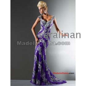 Amazing Fairy Sexy Deep V-neck Beads Sequins Sheath Long  Trains Pageant Prom Dresses 2013 New Arrival HOT Custom Made 