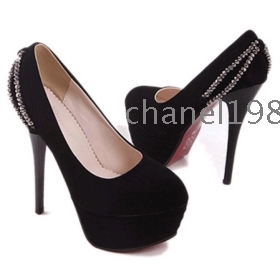 2012 High with a sexy black matte leather high-end women's single shoes hanging chain ladies section size 34-39