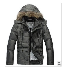 2012 Winter Heren Warm Long dikker Ganzendons Jacket Fur Wool Hooded Parka Down jas Zwart grote maat XXL Gratis verzending