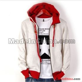 Korean men cultivating long-sleeved hooded cardigan jacket thick warm sweater jacket wish 