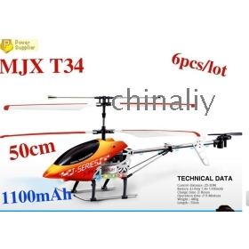 Wholsale 6pcs/lot MJX T34 50cm 3 Ch helikopter med LCD-skærm controller + metal flyskrog + blinkende lys rc plane legetøj