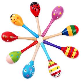 Free Shipping Cartoon wooden sand hammer, Orff instruments, Wooden rattle, Colorful  toys, Size L 10pcs/lot