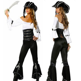Cool Acrylic Pirate Costume with Hat-BLACK