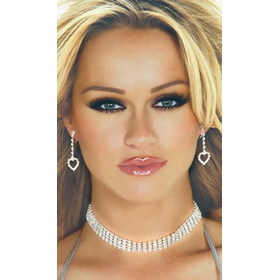 Rhinestone Four Row Choker Necklace with Earring