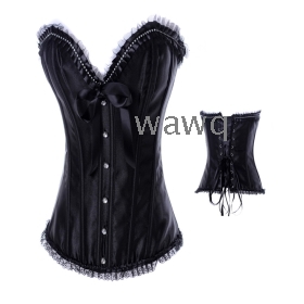 Free Shipping! Sexy Lingerie corset-Overbust satin black bustier+G-string wholesale GT010