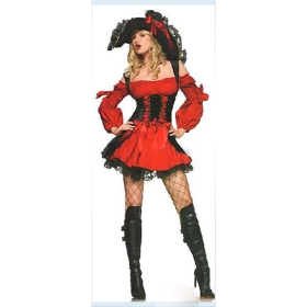 Free Shipping wholesale 3color(red yellow black) sexy pirate costume halloween costume cosplay dress (2ps) w2007