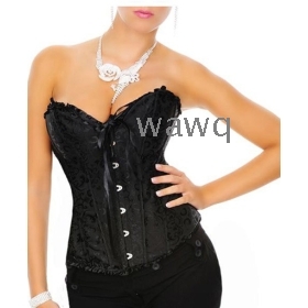 Free Shipping!wholesale satin Sexy Lingerie black wedding corset (2pcs) bustier+G-string 