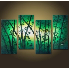 Wholesale -Handmade Art Deco Green Landscape Bamboo Trees Wall Oil Painting On Canvas Cn433