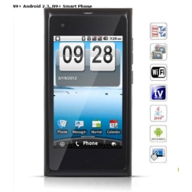 N9 + Android 2.3 Smartphone Dual SIM 3,5 tuuman kosketusnäyttö WiFi Analogiset TV ( valkoinen ja musta )