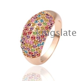 good price Free shipping hot sell Beautiful fashion 18KGP gold plated charm new Elegant Special Noble Unique new Bright Luxury Multi-color crystal ring jewelry TOP High quality best gift GPR53