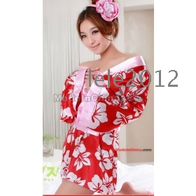 La ropa interior sexy sexy kimono japonés flores de cerezo románticas uniformes tentación largo pijama de apelación falda