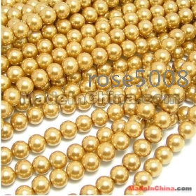 Wholesale - 4MM/6MM/8MM/10MM/12MM Golden colour european Loose Glass Pearl Beads strands