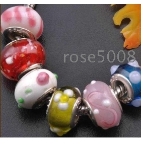 100x European glass beads fit chain bracelet necklace , Free shipping , mixed styles