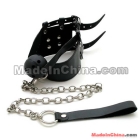  Top Quality  Black PVC Leather Collar with Ball Gag & Metal Leash