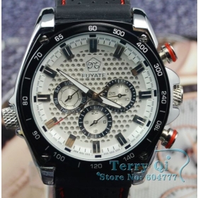 Hot! Latest 2012 White Deluxe AUTO Mechanical 6 Hand Mens Sports Watch Wristwatch Gift Free Ship