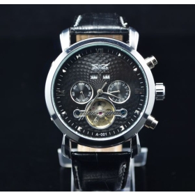 Nouveautés 2012 Allochroic verre noir Tourbillon Analog Mens mécanique de montre -bracelet cadeau Libérez