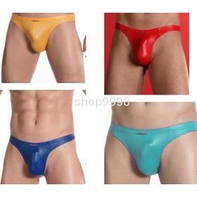 Low Rise sexy Amazing Faux artificial leather Mens Underwear Bulging Pouch Briefs Tanga Shorts