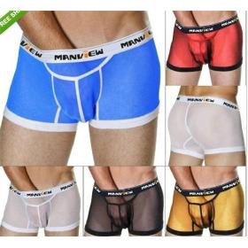 Gauze Sexy Mens Male Man See-through Mesh Underwear Short Boxer Lingerie Transparent BoxersTrunks Bottoms