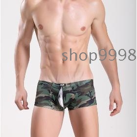 fashion Men's Low Rise Camouflage Zipper Hot Sexy Boxers Underwear