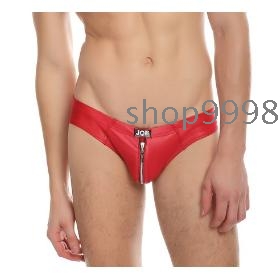 fashion Faux Leather Sexy Zipper Open Crotch Underwear Man Boyshort Male Mens Briefs