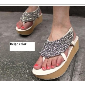freies Verschiffen, koreanische Art, Frau dicken Boden Hausschuhe Dame Perlen Sandalen, bequeme Sandalen