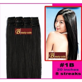 Free P&P 20'' 8pcs Clip in Human Hair Extensions H8P#1B **5