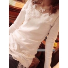 Free shipping flower Round neck ribbed long-sleeved women T-shirt,ladies'blouse 3 colour 