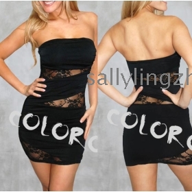 Free shipping foreign trade 2013 New sexy tube design black dress,lace stitching package hip dress, women dresses,ladies'dress