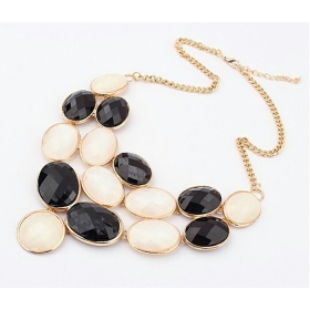 Wholesale-Black Fashion Women's Jewelry Chunky Resin Ellipse Gem Stone Choker Bib Necklace#32