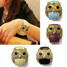 Wholesale -4 Colors Cool Fashion Girl  Retro Tone Owl Open Hand Bracelet Cuff Bangle#D-6