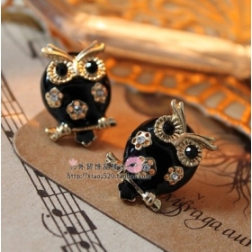 Groothandel-Vintage Style Retro Antique Black Owl CZs Op Tak Stud Earrings Nieuwe komende # L925