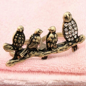 Wholesale- Three Finger Rings Unique Bronze Retro Exquisite Carved Birds Ring#K930
