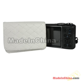 Synthetic Leather Metal Lines Digital Camera Bag Waterproof with Magnetic Flip Cover-White A88 