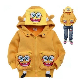 Gratis verzending Nieuw nieuwigheidsontwerp Cartoon SpongeBob kinderen katoenen fleece vest jas baby- modellering hoodies jasje